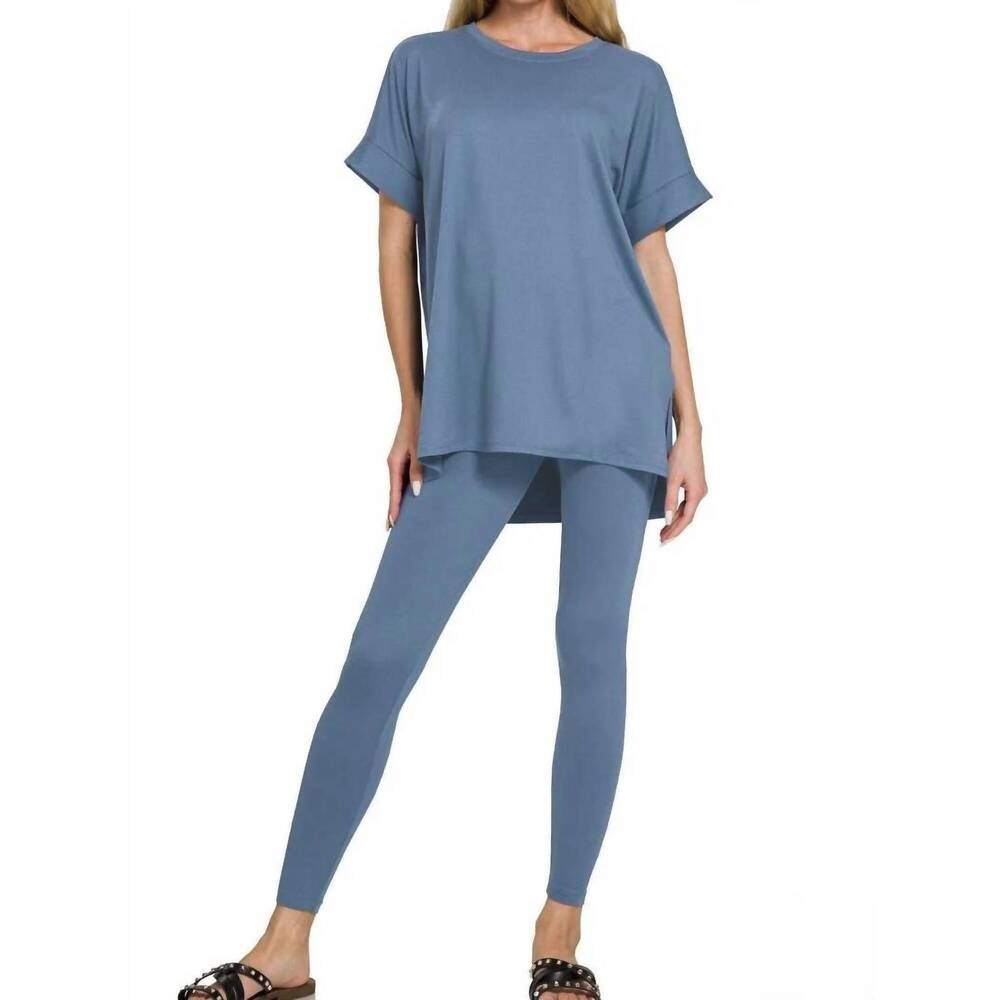 NEW VANILLA MONKEY buttery soft microfiber tee and leggings set plus in steel bl
